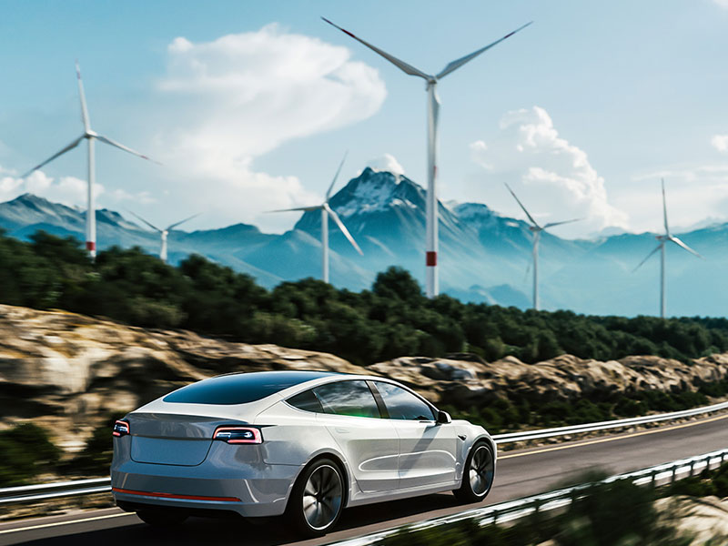 Car Driving with Wind turbines after EV Charger Installation Edinburgh